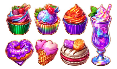 Colorful Illustrations of Desserts and Sweets Isolated on a Transparent Background