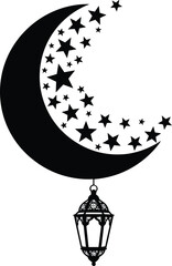 Islamic crescent moon, stars, traditional lantern design element isolated on white background, Vector, illustration