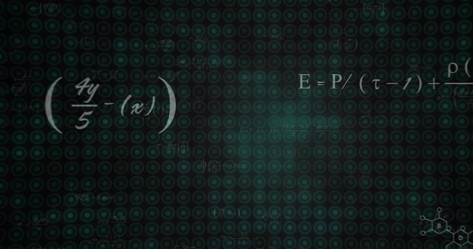 Displaying teal grid centered, showing white fraction left, E=P or  equation right, chemical sketch
