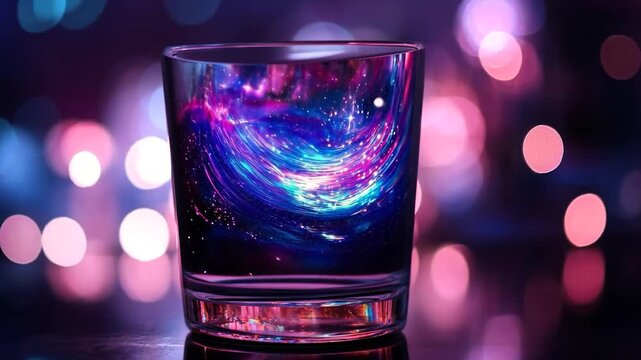 Neon-lit glass, galaxy-like design