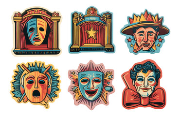 Fototapeta premium Vintage Theatre Masks and Icons for Artistic Backgrounds and Designs