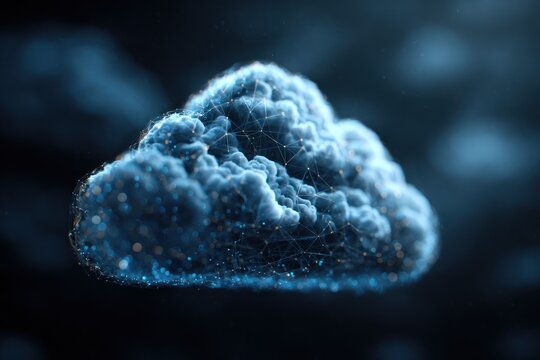 Abstract glowing digital cloud network structure against dark background - Powered by Adobe