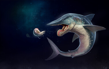 Helicoprion – Prehistoric Spiral-Toothed Shark Illustration.