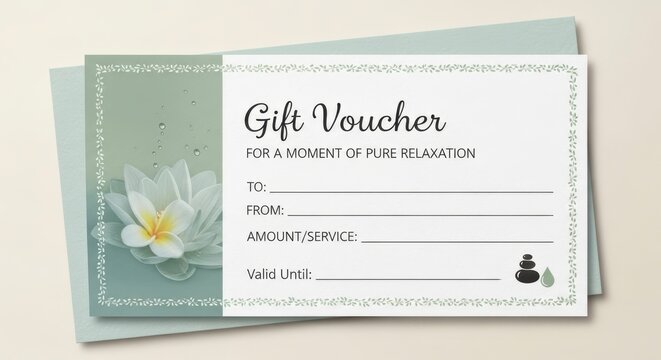 Relaxing Spa Gift Voucher Template on Desk. - Powered by Adobe