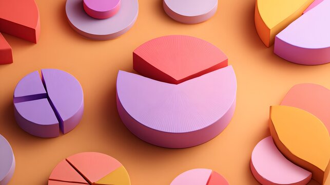 Three dimensional geometric shapes illustrating proportional data distribution across a warm background