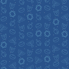 Simplified Hanukah doodles seamless pattern. Festive Jewish holiday backdrop.