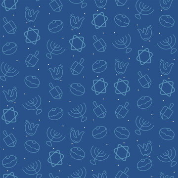 Simplified Hanukah doodles seamless pattern. Festive Jewish holiday backdrop.