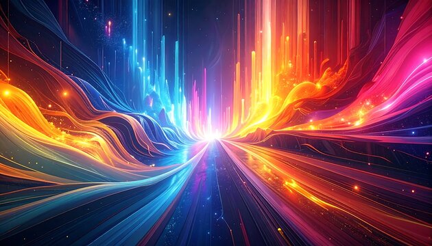 Abstract digital art with glowing streams of vibrant colors - Powered by Adobe