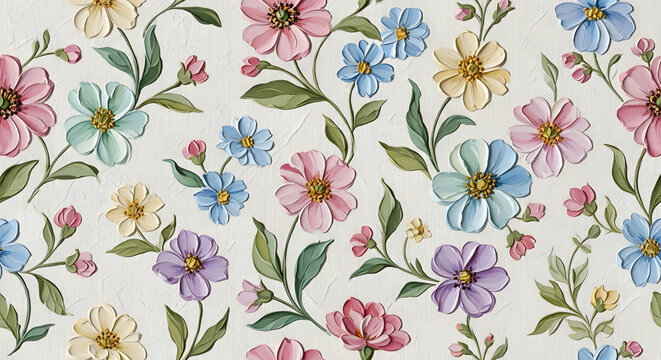 Textured Floral Impressionist Style Flower Garden Seamless Repeatable Pattern