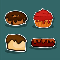 Delicious Desserts Donut, Cupcake, Eclair and Pastry Stickers