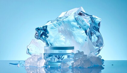 Obraz premium Refreshing skincare product in icy cool environment with melting ice cubes and pristine water droplets