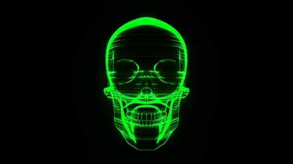 A holographic skull with a wireframe design. 
Perfect for futuristic, sci-fi, or dark-themed visuals.