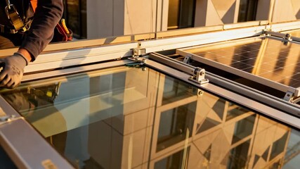 Technician adjusting glass panes on a lowrise commercial building exterior showing close interaction with modern architectural elements.