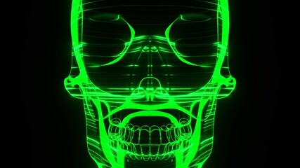 A holographic skull with a wireframe design. 
Perfect for futuristic, sci-fi, or dark-themed visuals.