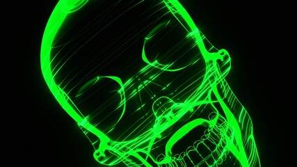 A holographic skull with a wireframe design. 
Perfect for futuristic, sci-fi, or dark-themed visuals.