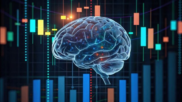 A futuristic graphic depicting a brain surrounded by financial data, symbolizing the intersection of neuroscience and market analysis.