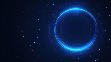 Abstract dark blue background with glowing cyan circular digital interface elements.