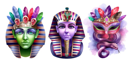 Colorful Artistic Representations of Ancient Egyptian Themes with Feathered Heads