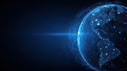 Glowing digital globe with network connections against dark blue background