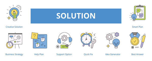 Solution Lineal Color Banner Web Icon Set Vector Illustration