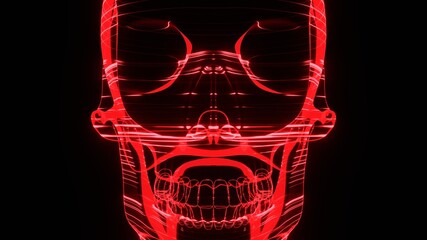 A holographic skull with a wireframe design. 
Perfect for futuristic, sci-fi, or dark-themed visuals.