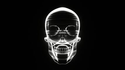 A holographic skull with a wireframe design. 
Perfect for futuristic, sci-fi, or dark-themed visuals.