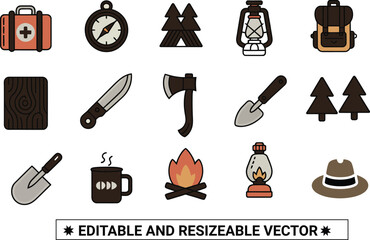 Camping and Outdoor Adventure Gear Vector Collection Flat Design Travel Illustration