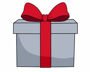 Gift Box with Red Ribbon Cartoon for Christmas and Celebration