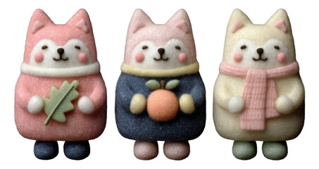 Cute Cats in Colorful Outfits with Soft Textures, Isolated on Transparent Background