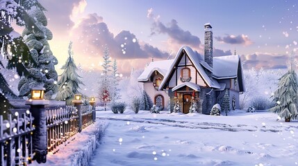 _Snow-covered_European-style_Christmas_house