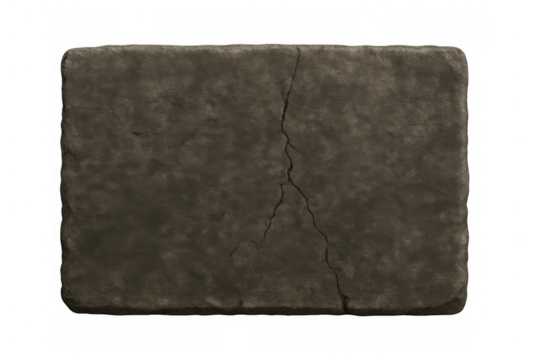 Cracked ancient stone tablet with rough texture and weathered surface on a transparent background