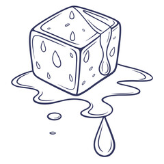 Melting ice cube with water drops on white background liquid
