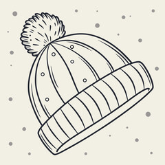 Hand Drawn Winter Beanie Hat with Pom and Snowflakes winter hat knitted hat
