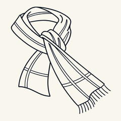 Knitted scarf with fringe and stripes in a simple line drawing winter clothing