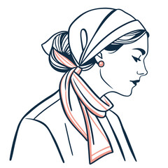 Elegant Woman Profile with Scarf and Earring Line Art female head