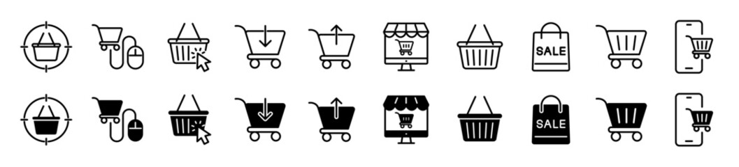 Shopping cart icon set. E-commerce and online purchase symbol. Vector illustration. © Dear Lala