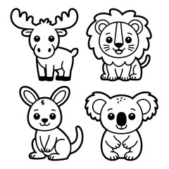 Four different animal set illustration vector style coloring page