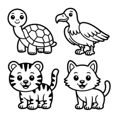 Four different animal set illustration vector style coloring page