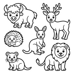 Cute Animal set illustration vector style coloring page 