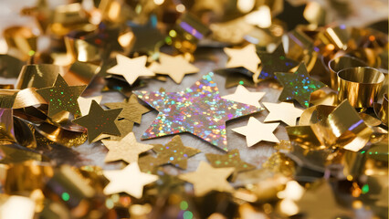 Golden Stars, Glitter Confetti, Festive Decoration, Party Supplies, Sparkling Stars, Holiday Decor, Metallic Star Cutouts