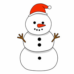Classic Snowman with Santa Hat Illustration for Christmas Design