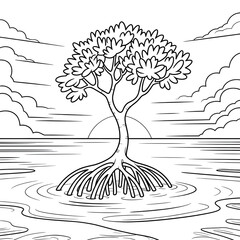 Beautiful Tree Illustration Coloring page vector style 