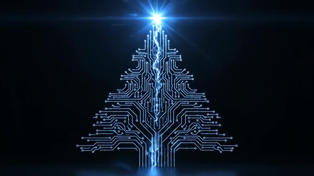 Digital Christmas Tree Circuit Board Holiday Season Technology. - Powered by Adobe