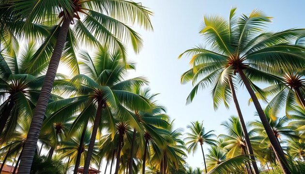 Majestic royal palms, tall trunks, lush green fronds swaying gently in breeze,  caribbean,   mexico