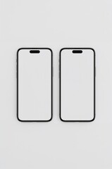 Two blank smartphones side-by-side on a plain white background, perfect for mockups and graphic design