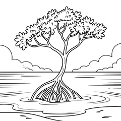 Beautiful Tree Illustration Coloring page vector style 