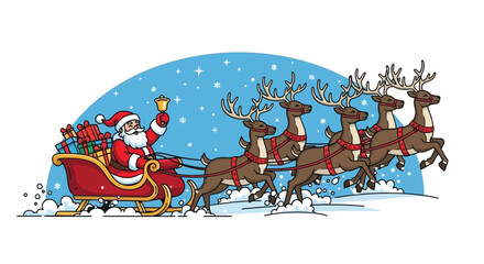 Santa Claus and His Reindeer Sleigh Ride Delivering Joy During Christmas with Gifts and Bells!
