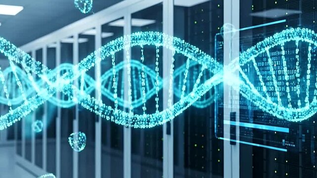 Futuristic DNA Data Visualization with Binary Code