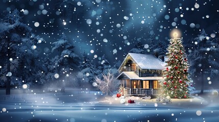 Christmas_house_with_snow_falling_at_night