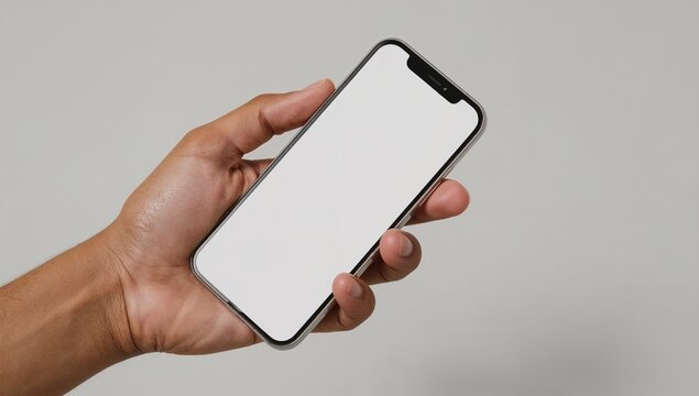 Hand holding a blank modern smartphone, ideal for showcasing mobile app designs and UI/UX